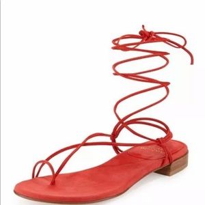 STUART WEITZMAN NIETA LACE UP FLAT PIMENTO